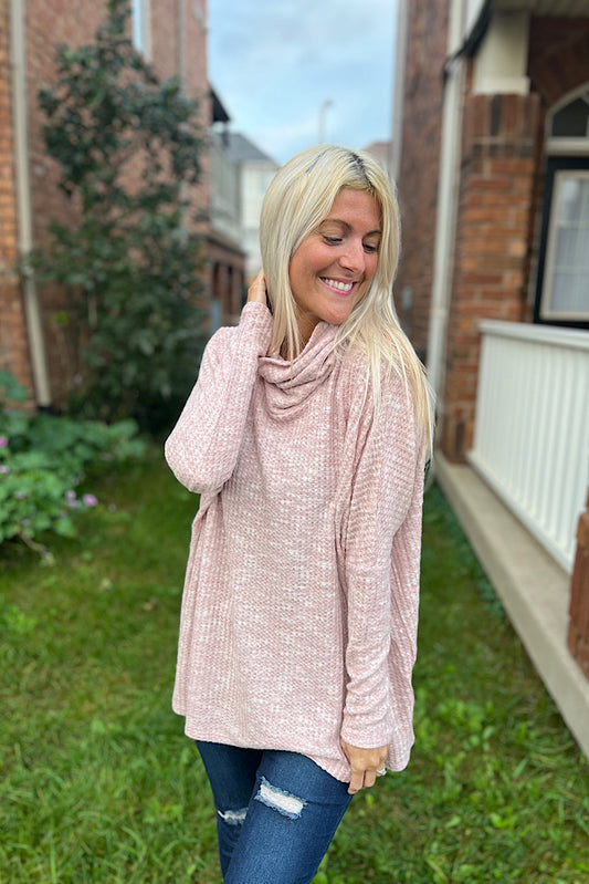 Mauve Madison Turtleneck Waffle Top-SALE