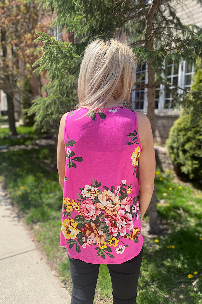 Hot Pink Floral Sleeveless Top-Sale