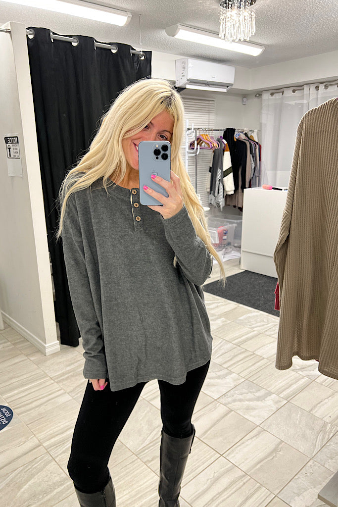 Soft Cozy Weekend In Half Button Top-SALE