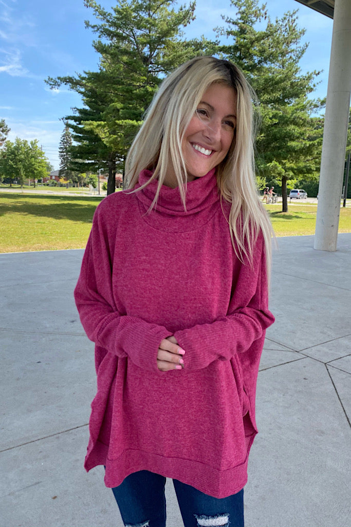 Crushing On Magenta Soft Cowl Neck Sweater