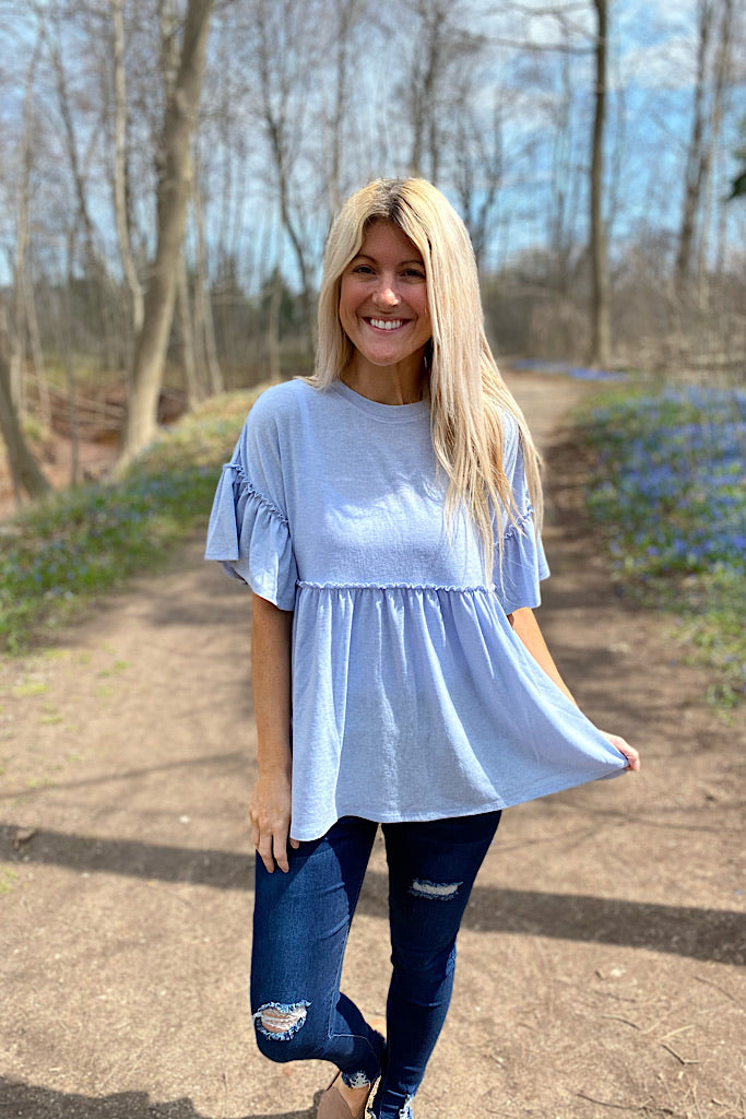 Baby Blue Bell Sleeve Peplum Top