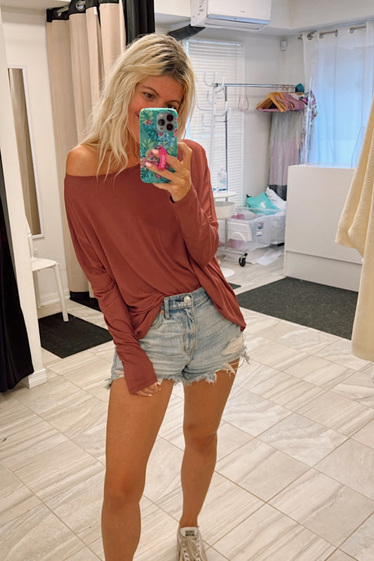Cozy Fall Jersey Long Sleeve Tunic-Red Bean