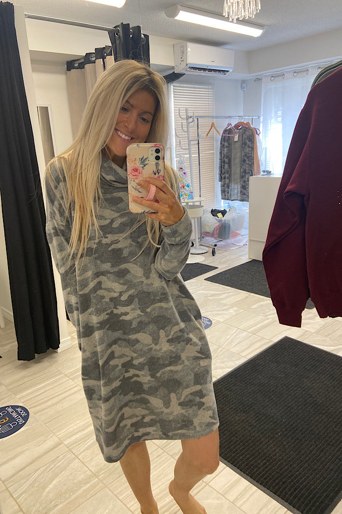 Camo Soft Turtleneck Dress