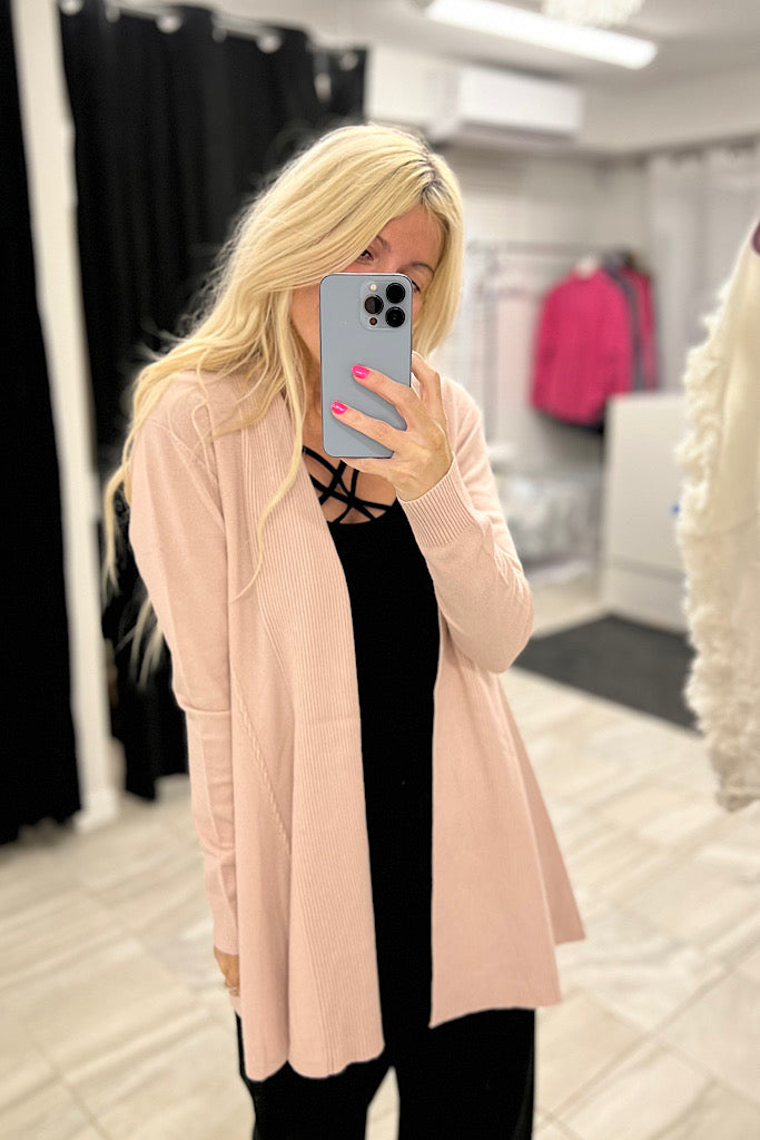 Baby Pink Lux Cashmere Feel Open Cardigan