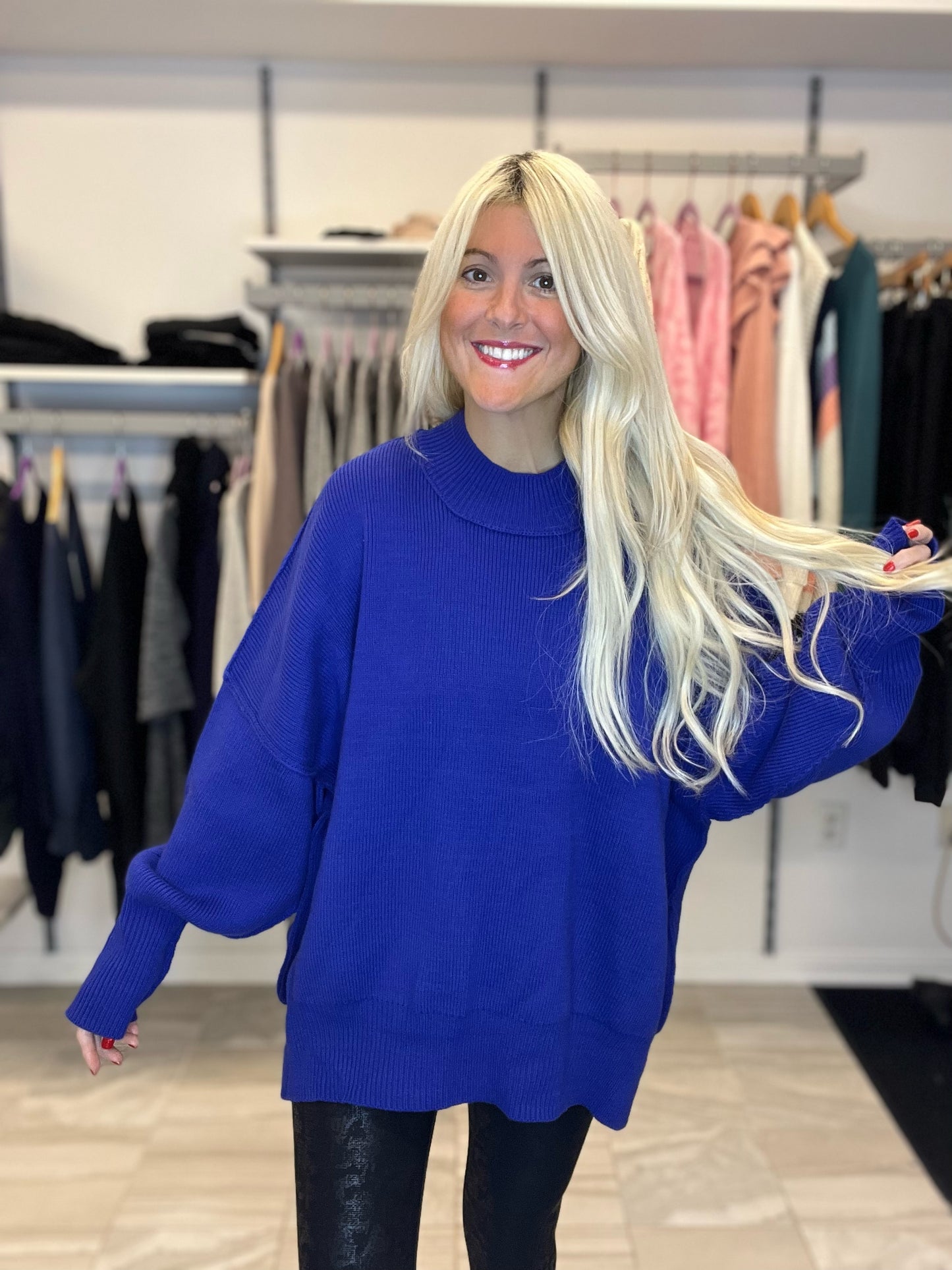 Miranda Oversized Cotton Mix Sweater-Blue