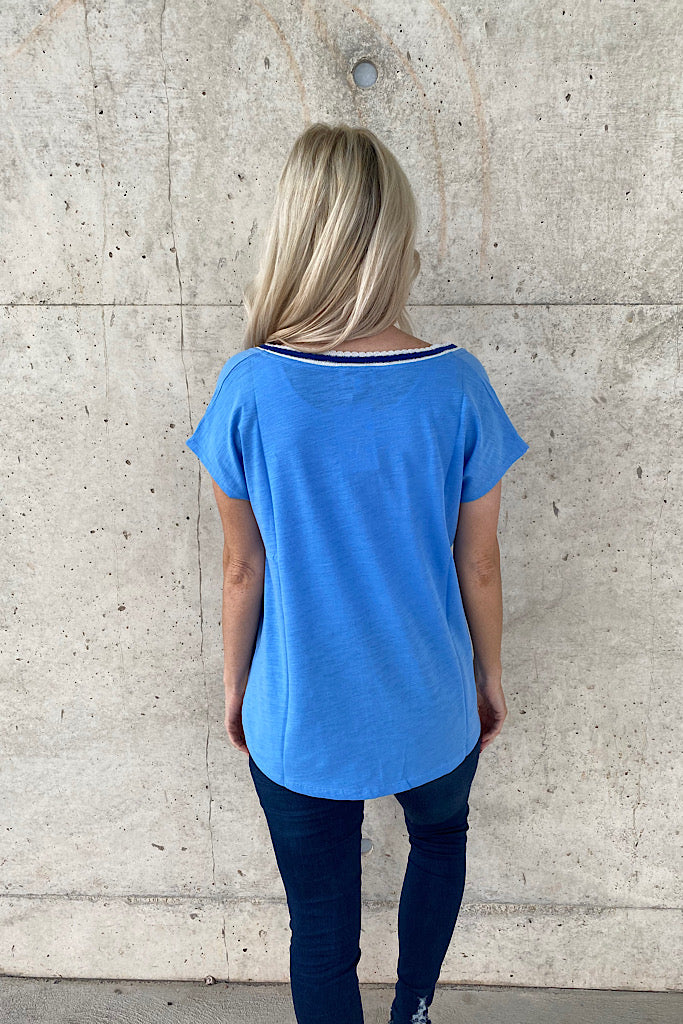 Sia Baby Blue V-Neck Short Sleeve Top-SALE