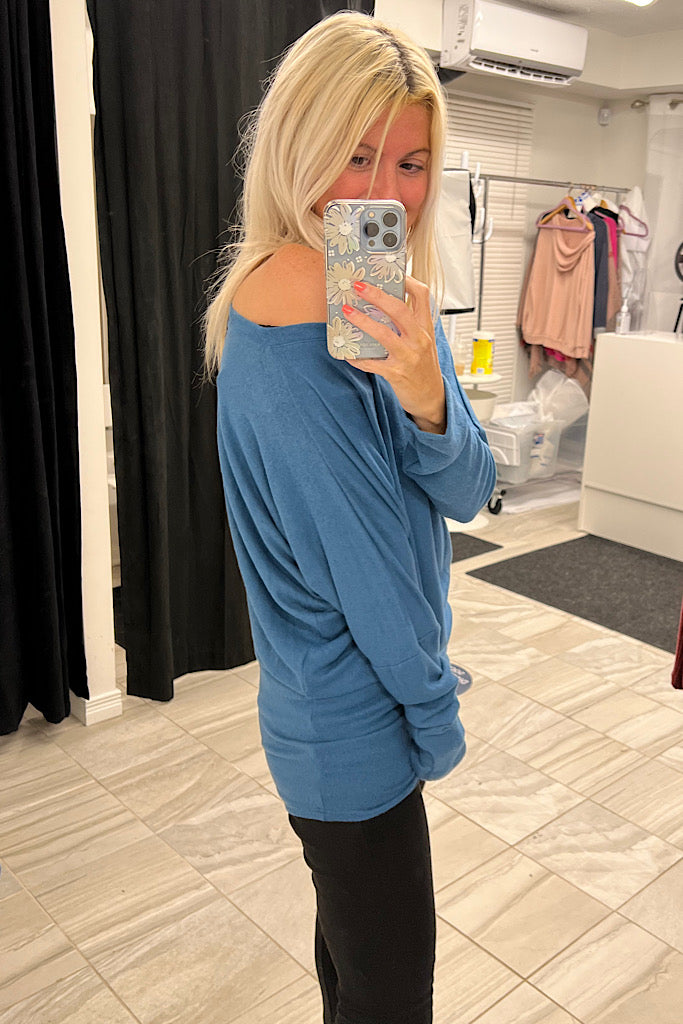 Independent Beauty Dolman Sleeve Soft 2 In 1 Top-Blue