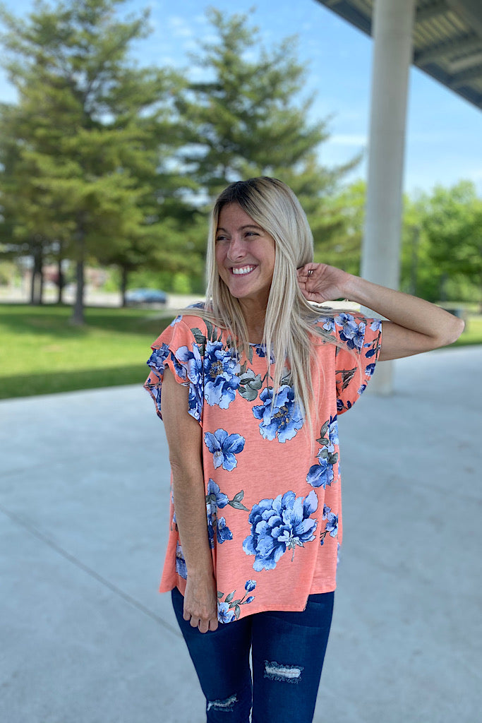 Coral Sundae Floral Top