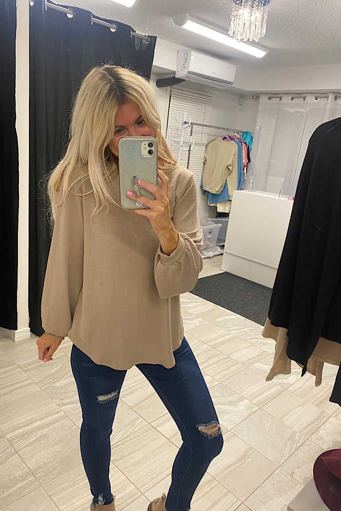 Tammie Taupe Puff Sleeve Top