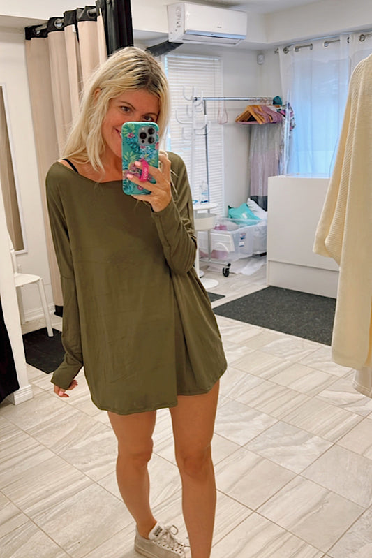 Cozy Fall Jersey Long Sleeve Tunic-Olive