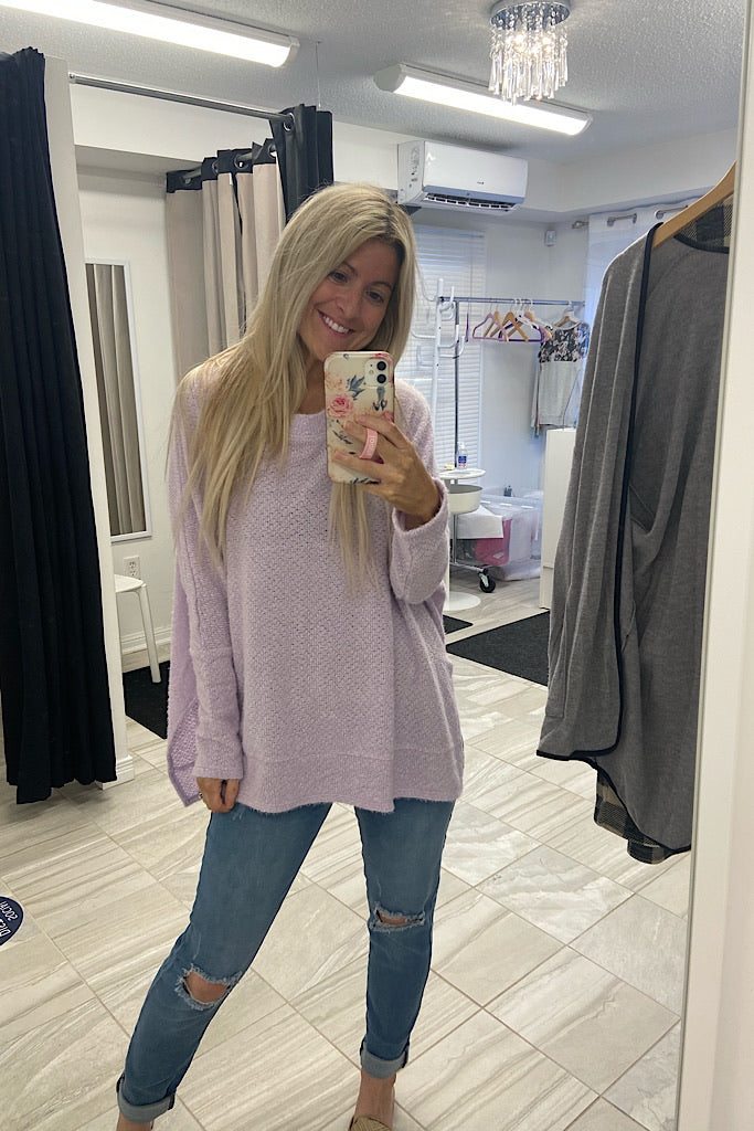 Lavender Brushed Eyelash Knit Top-New Colour