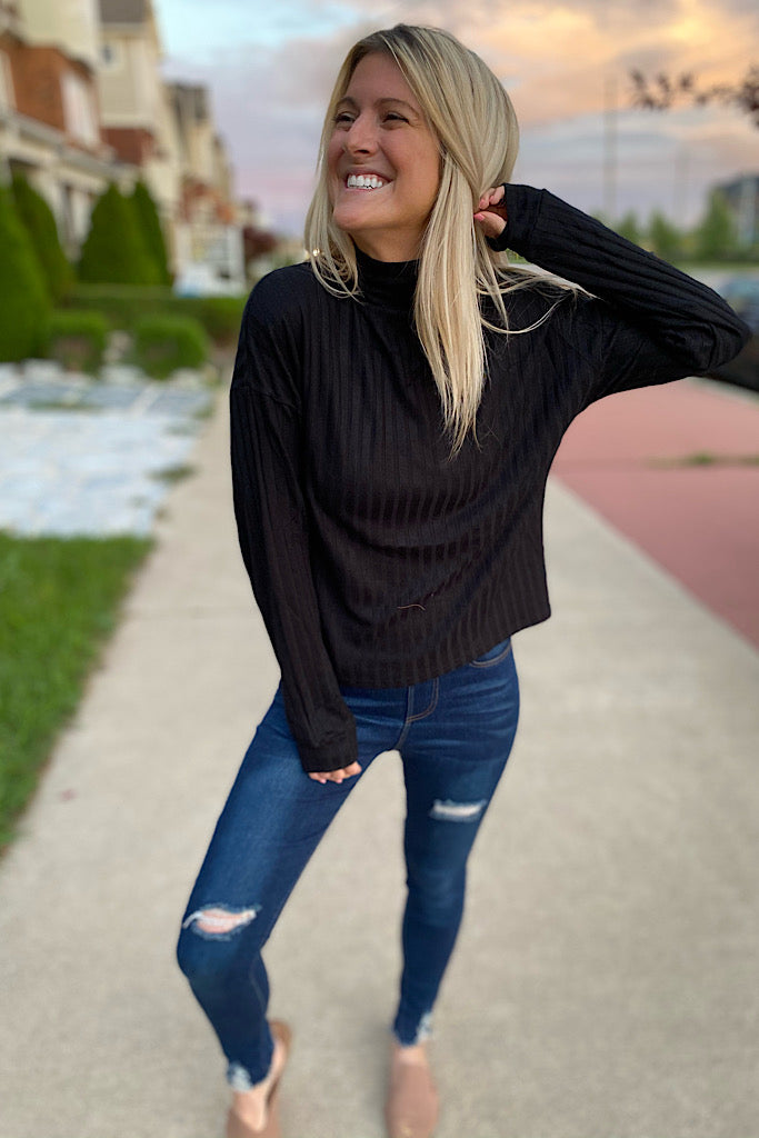 Black Ribbed Chic & Cozy Top-SALE
