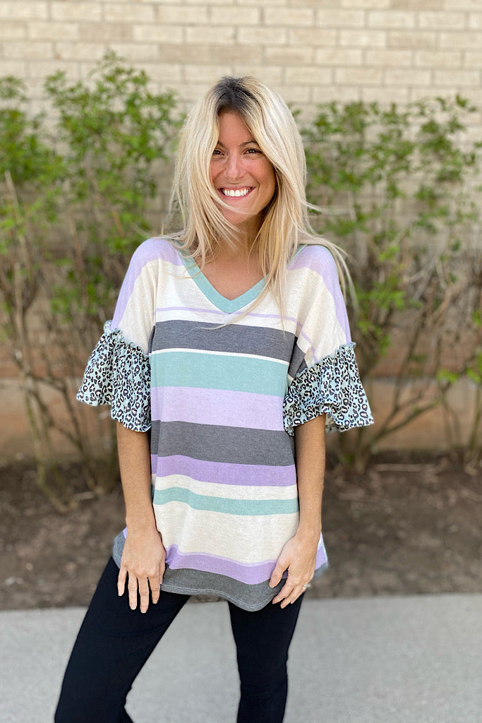 Colour Block Love Ruffled Short Sleeves