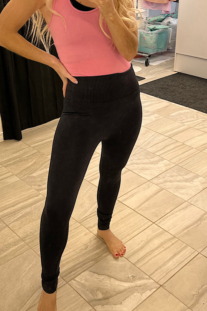 Mineral Washed Black High Waisted Seamless Leggings