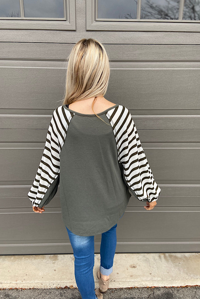 Sage Raglan Sleeve Waffle Top-Clearance