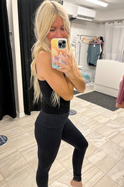 Black High Waisted Mineral Wash Seamless Leggings-SALE