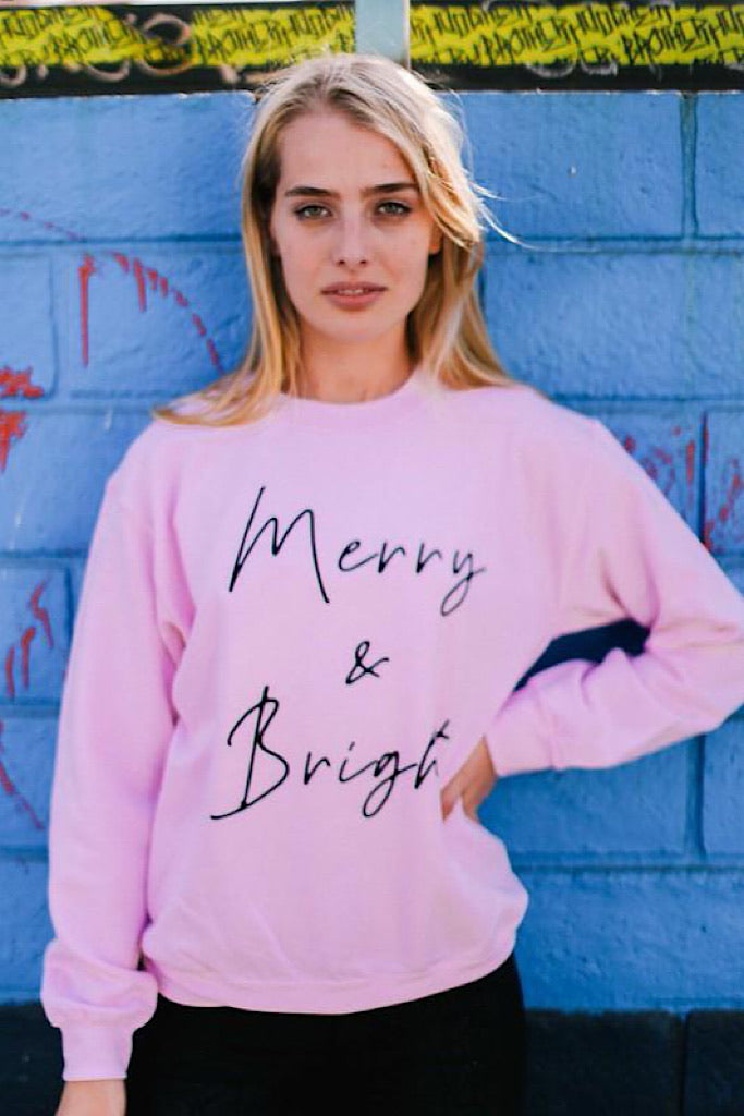 Merry & Bright Sweatshirt-Pink