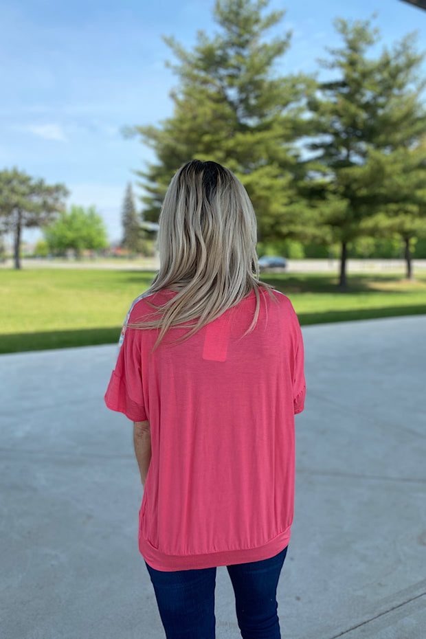 Coral Leopard Kangaroo Pocket Top-SALE