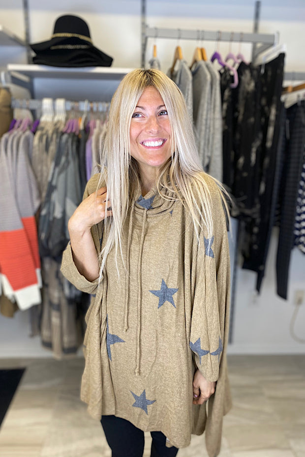 Star Taupe Mix Cowl Poncho Top
