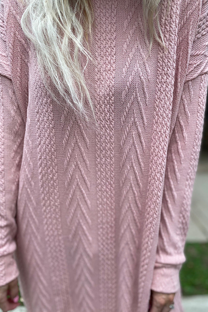 Making Me Blush Pink Cable Knit Shift Dress-SALE