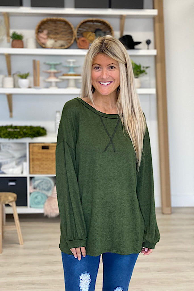 Two Tone Pullover Top-Olive-Promo Line