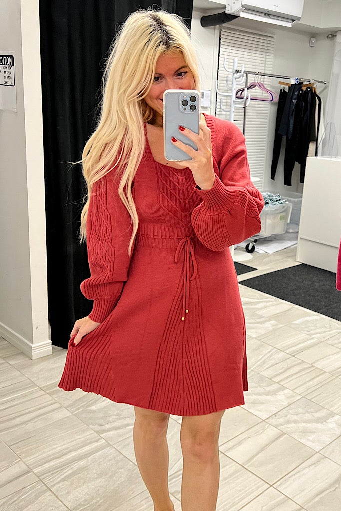 Pretty in Spice Cable Knit Sweater Dress-SALE