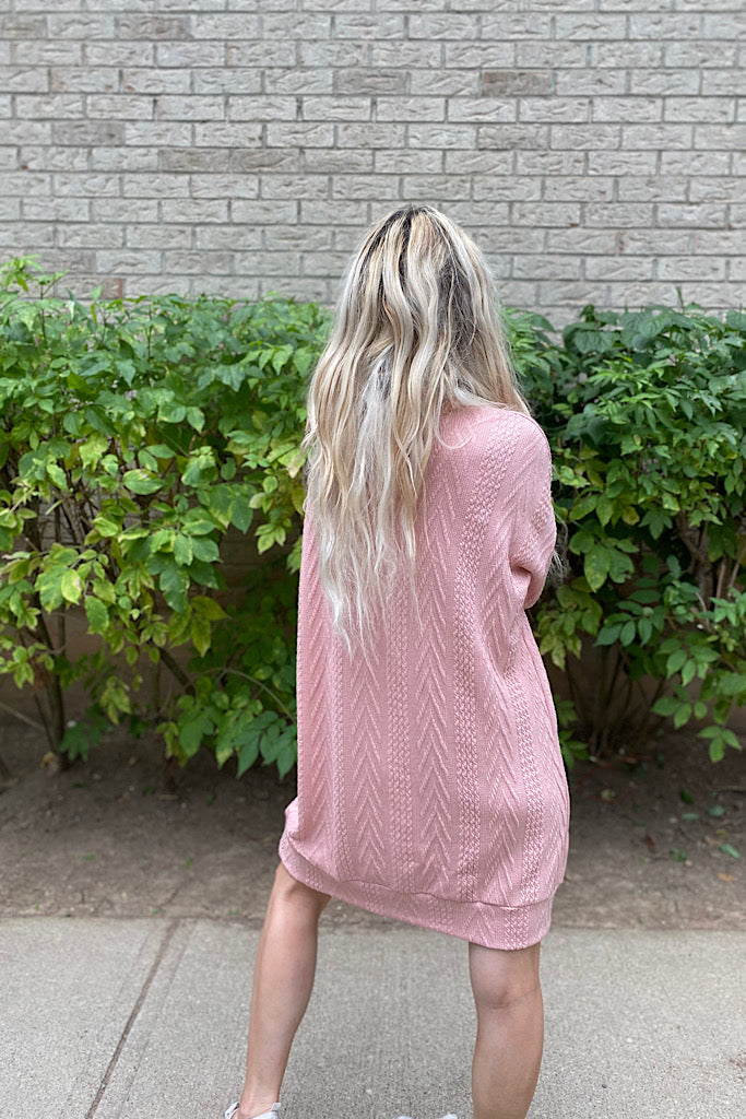 Making Me Blush Pink Cable Knit Shift Dress-SALE