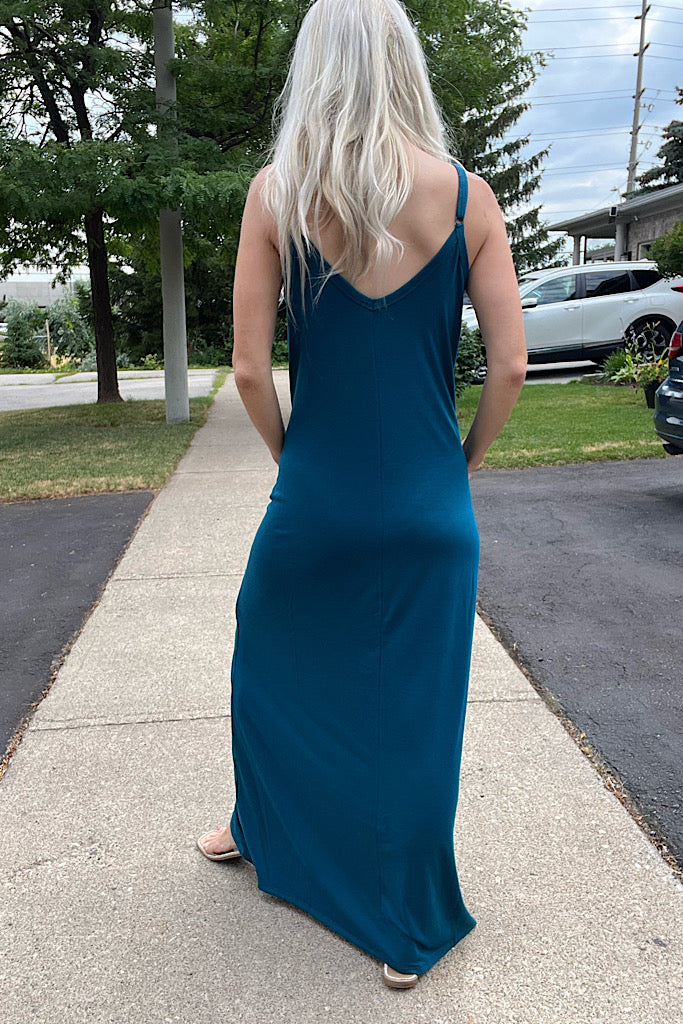 Boat Night Cruise Teal Maxi Dress With Pockets
