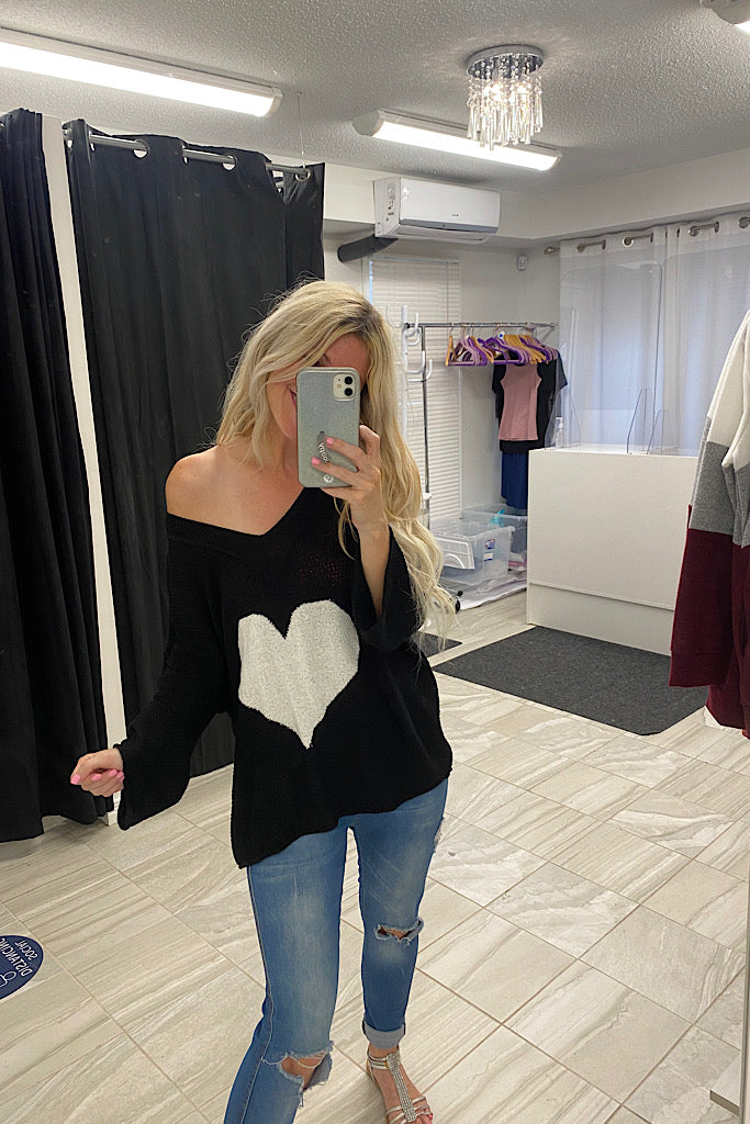 Your Heart Knitted Top-Black