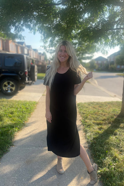 Bamboo Cutie Black Front Pocket Dress
