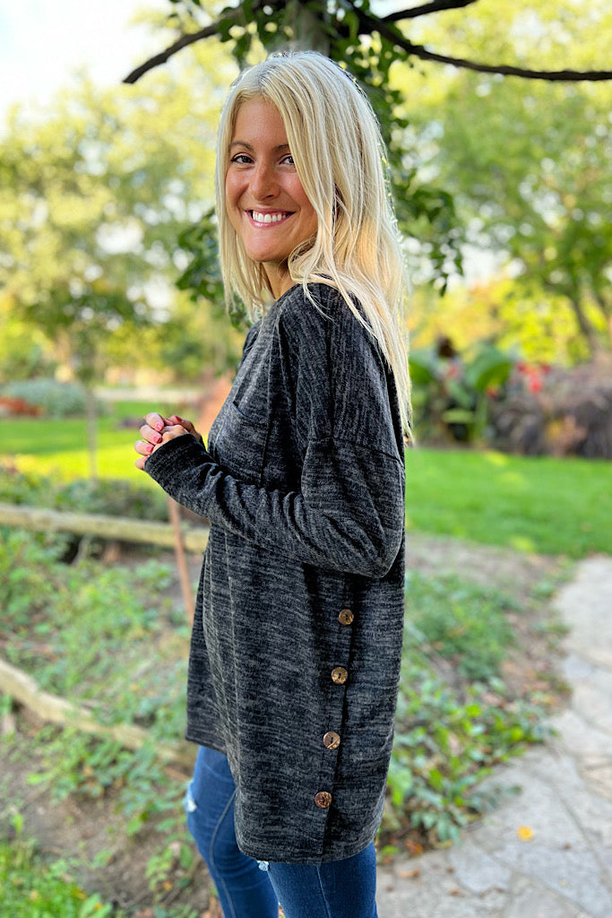 Melanie Black Button Top