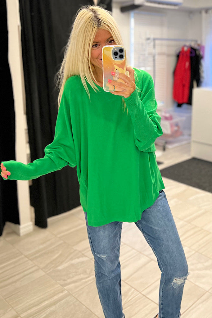 Soft Green Luxe Batwing Sleeve Sweater-SALE