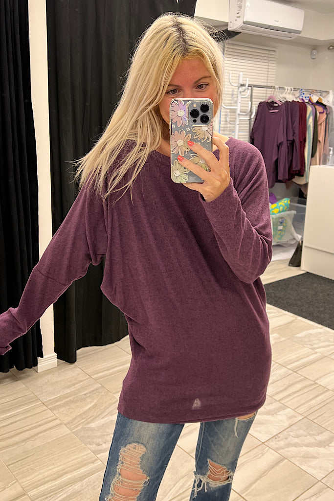 Independent Beauty Dolman Sleeve Soft 2 In 1 Top-Eggplant