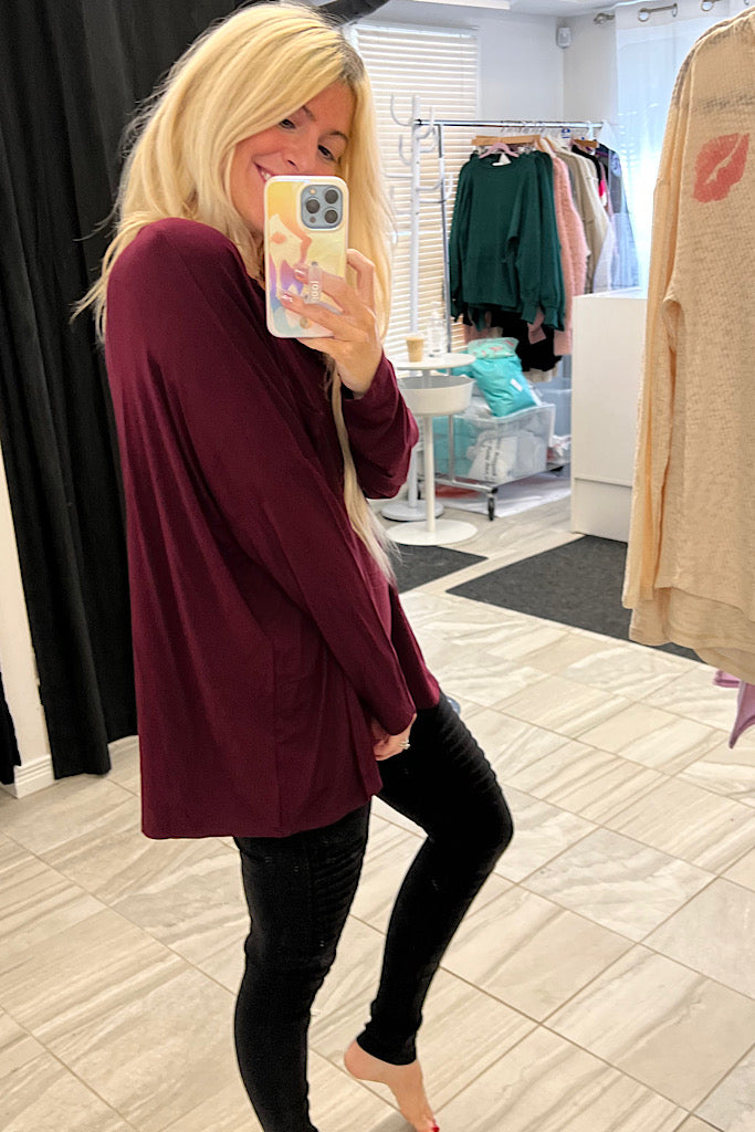 Cozy Boho Burgundy Pocket Top-SALE