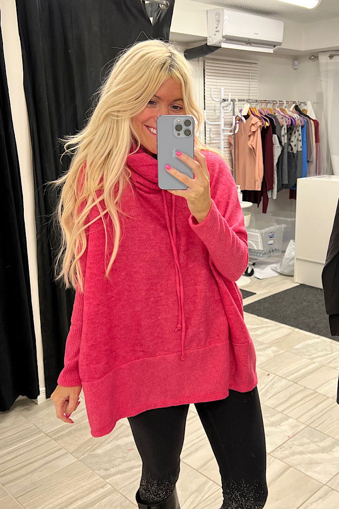 Hot Pink Juliet Soft Cowl Turtleneck Sweater Top