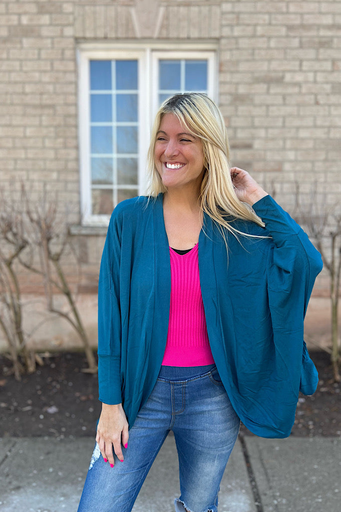 The Sara Teal Cocoon Wrap Cardigan-SALE