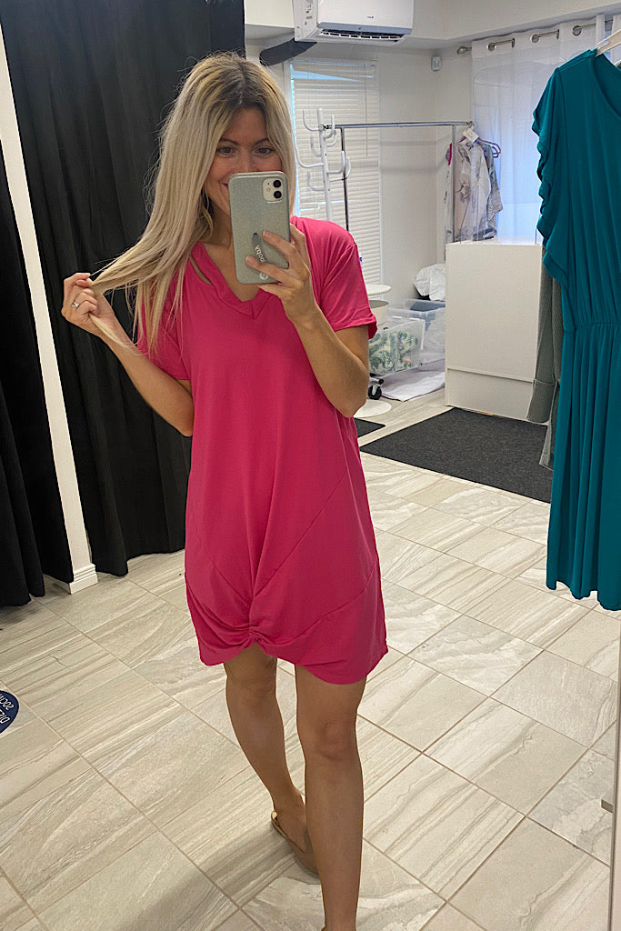 Island Fuchsia Buttery Soft Knot Dress-Markdown