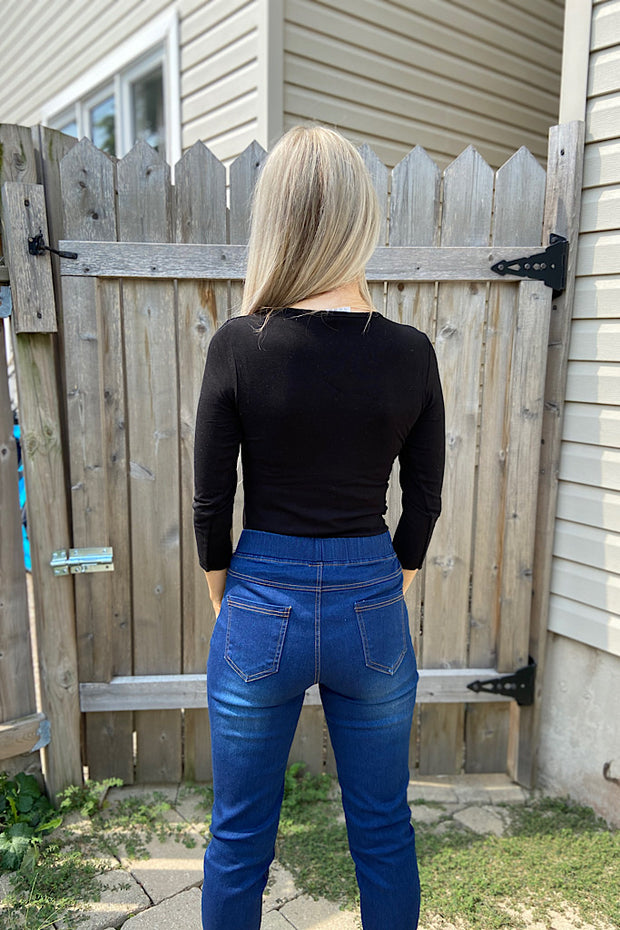 Black Soft Three Quarter Length Sleeve Top