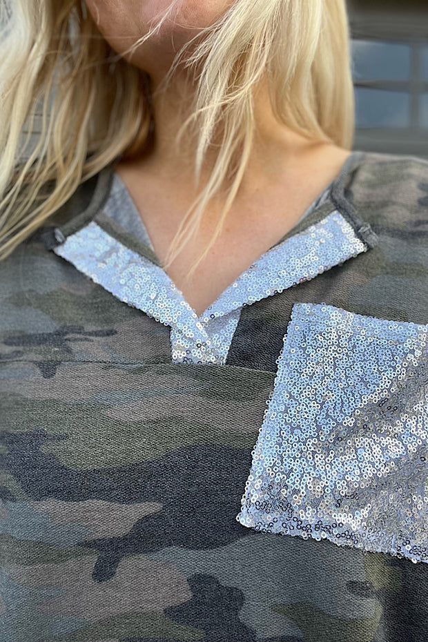 The Sequin Dreams Camo Top-SALE
