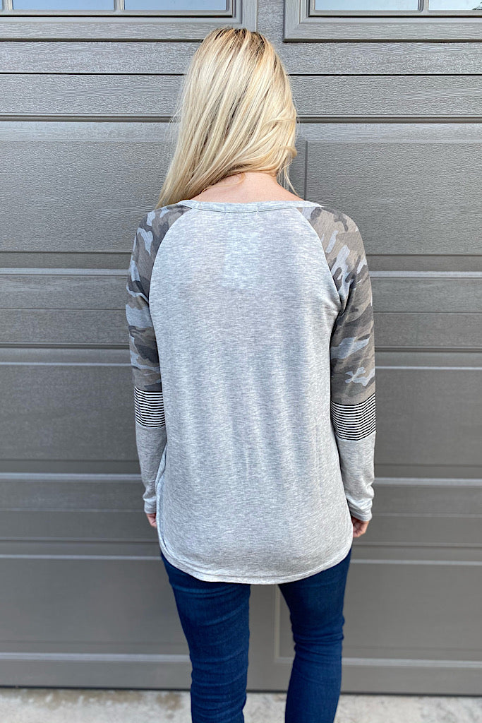 Game Night Camo Raglan Baseball Top