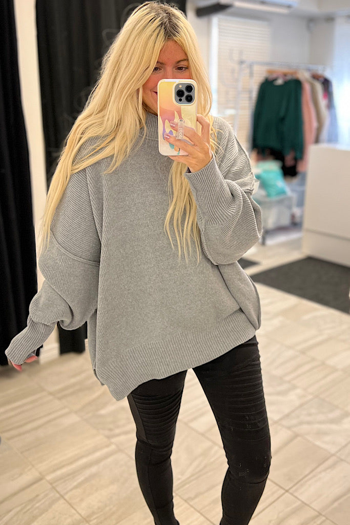 Miranda Oversized Cotton Mix Sweater-Grey