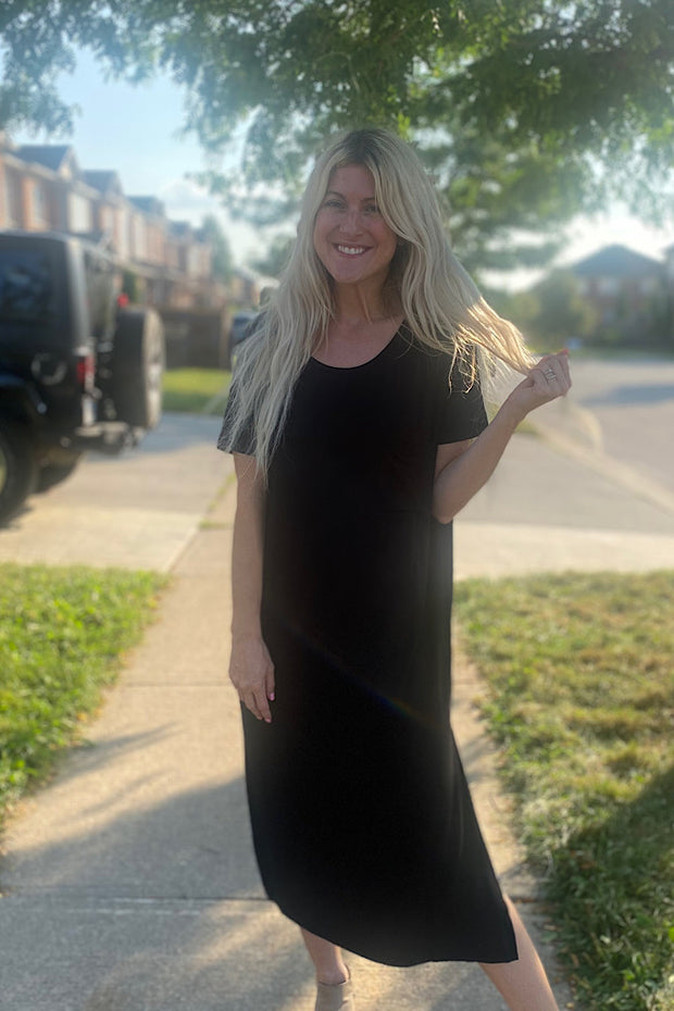 Bamboo Cutie Black Front Pocket Dress