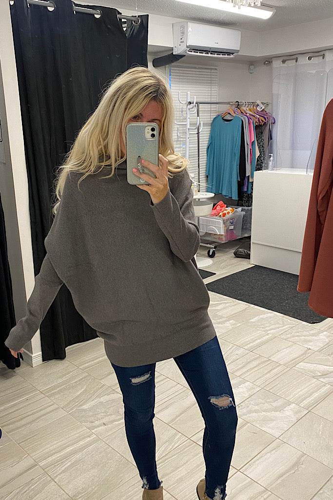 Dark Grey Latte Date Super Soft Dolman Sweater