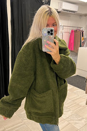 Tara Olive Oversized Shearling Jacket-SALE