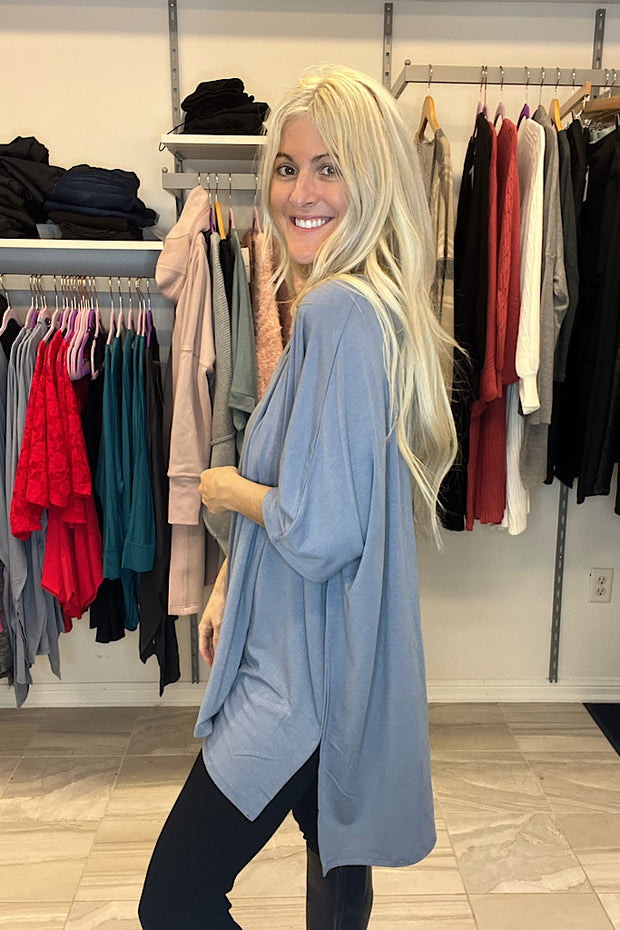 Terra Cement Blue Boho Half Sleeve Poncho-Promo