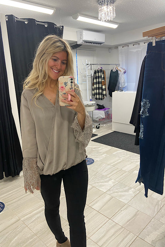 Earl Grey Latte Surplice Lace Blouse-Promo