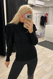 Tina Black Mock Neck Puff Sleeve Sweater