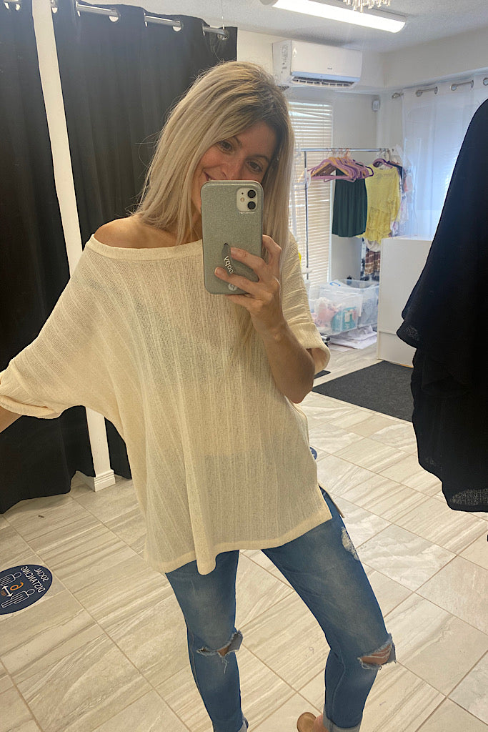Summer Ivory Ribbed Sweater Top-Sale