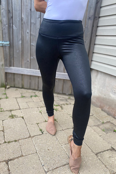 Faux Leather Yoga Band Leggings