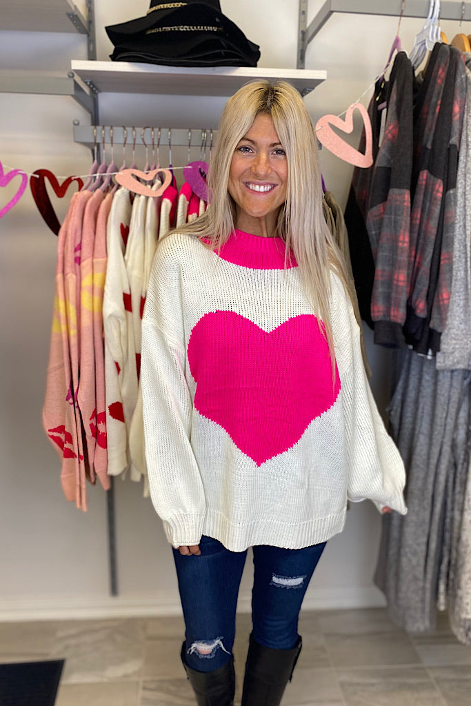 Stunning Mock Neck Heart Bubble Sleeve Sweater